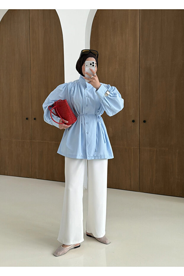 DİK YAKA GÖMLEK mavi - 4