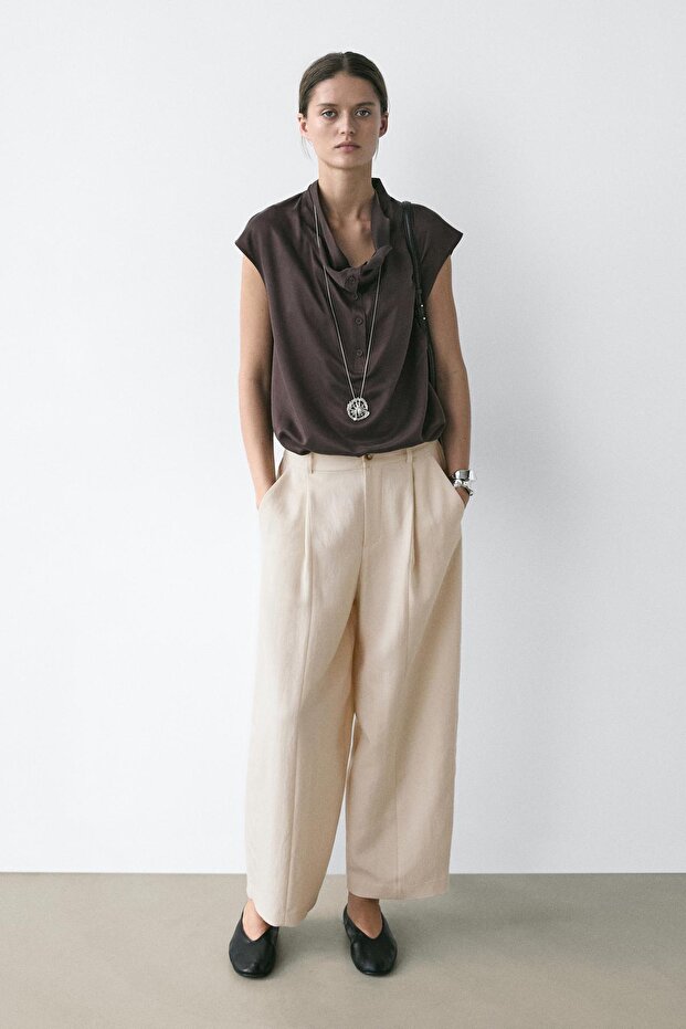 Elastik belli dökümlü pantolon - 3