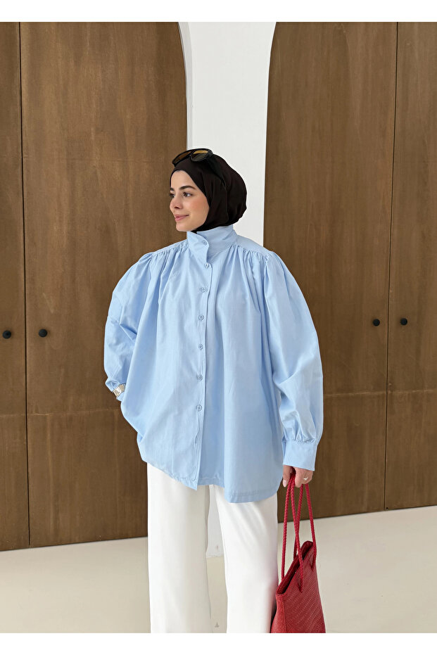 DİK YAKA GÖMLEK mavi - 1