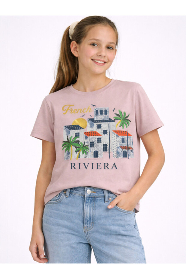 Girls French Riviera Embellished T-Shirt (Off-White- Relaxed fit)
