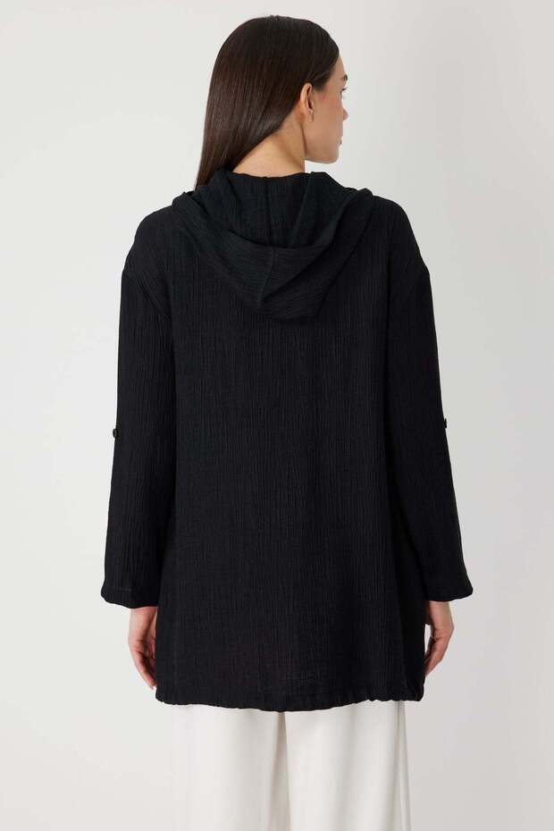 Self Patterned Hooded Cardigan - 5