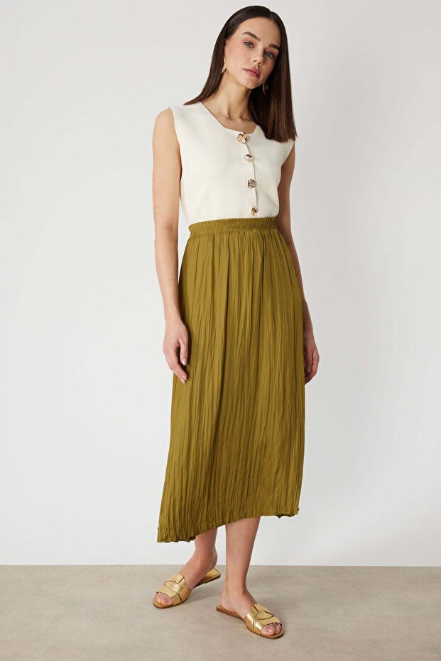 Kırışık Görünümlü Piliseli Maxi Etek - 2