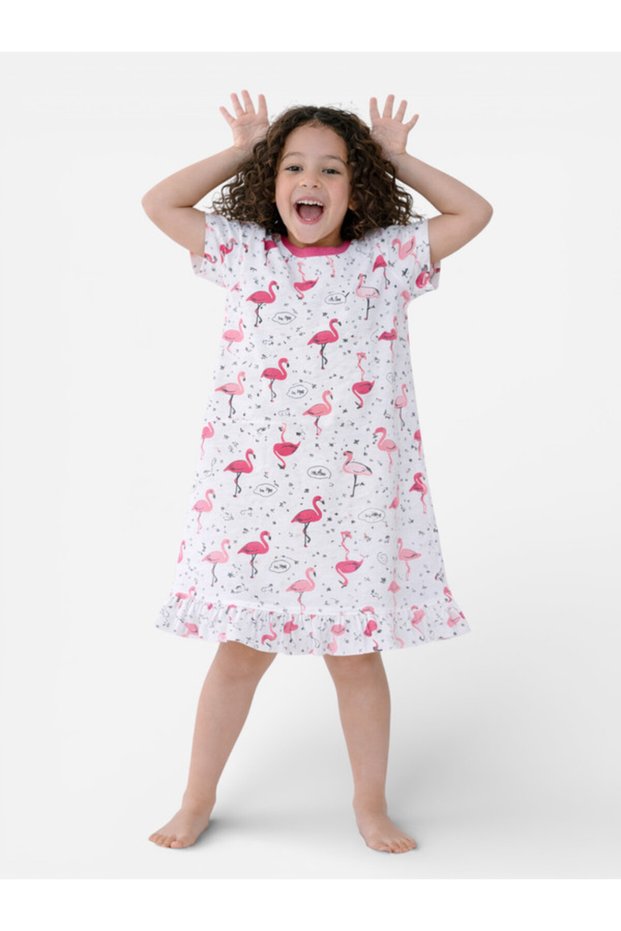 Girls’ Nightdress – Flamingo Print Sleep Tee Dress