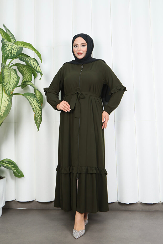 Ferace Khaki with Ruffles on Skirt and Sleeves Hnt7129