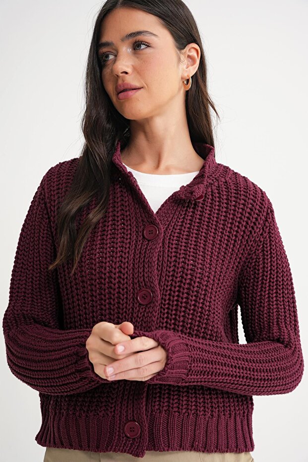 Mixray Buttoned Textured Ribbed Knit Cardigan