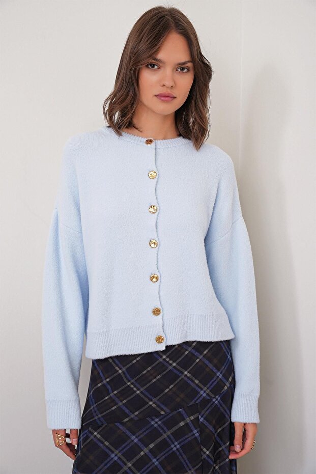 Mixray Buttoned Ribbed Knit Cardigan