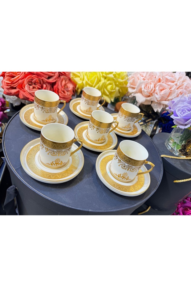 Esterhomedecor 6-Person Porcelain Coffee Cup Set in Matte Gold