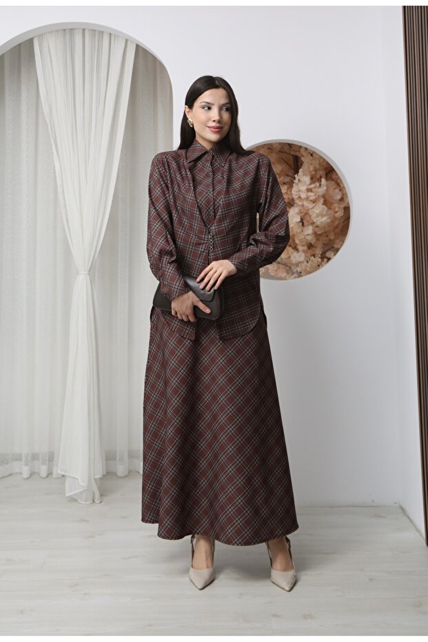 Plaid Patterned Skirt Set - 3