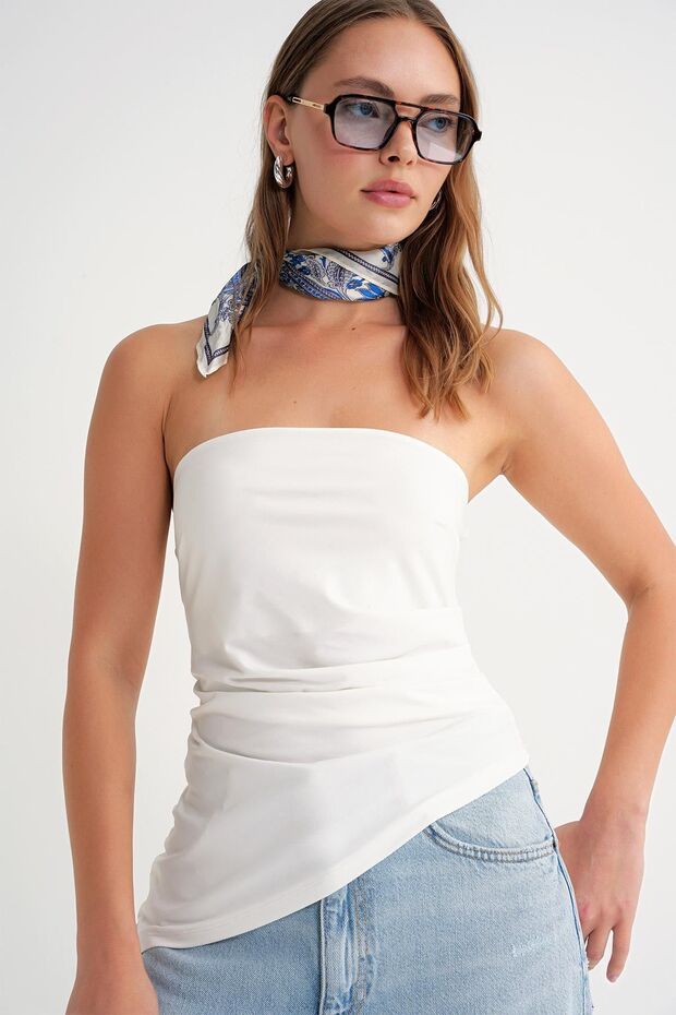 Mixray Strapless Draped Blouse - 3