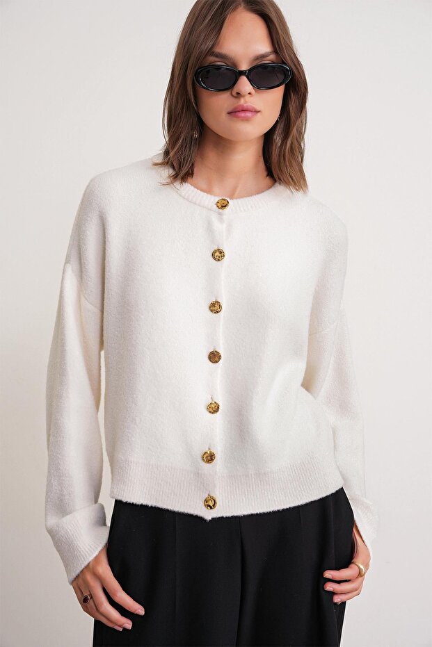 Mixray Buttoned Ribbed Knit Cardigan