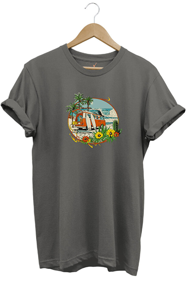 Outdoor Camping Caravan Surfing Printed 100% Cotton Basic Regular Fit Crew Neck T-Shirt