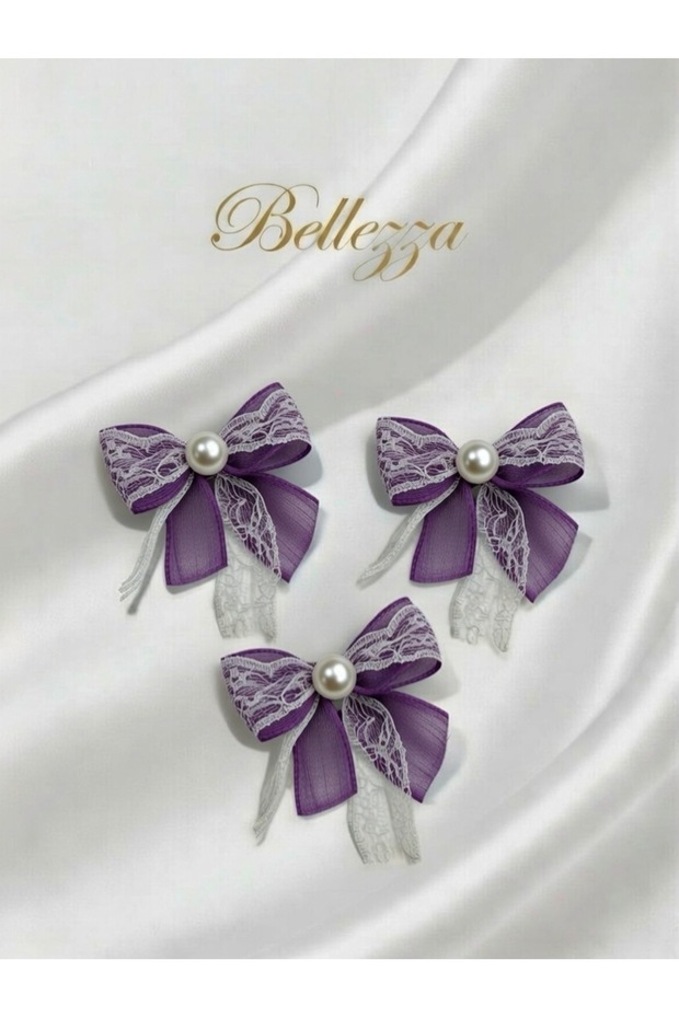 Linen and Lace Bow with Pearl Detail Handmade Decorative Ornament 20 Pieces