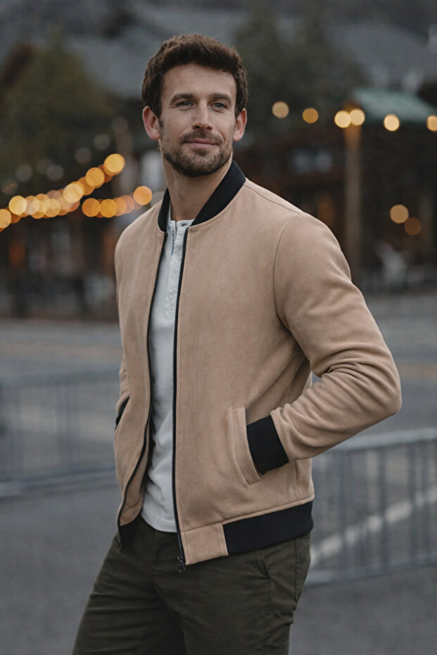 سترة رجالية من جلد النوبوك باللون البني الأساسي مريحة ومناسبة للرجال - 2