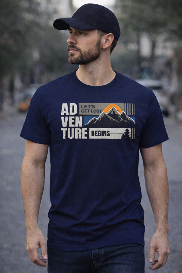 Adventure Print Detailed Basic T-Shirt