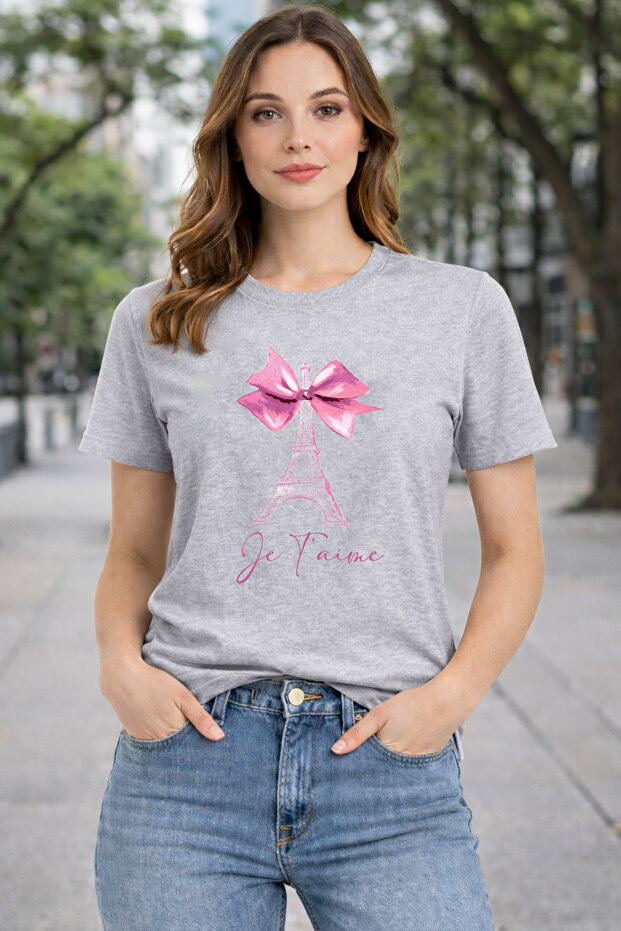 Je Time Print Detailed Basic T-Shirt