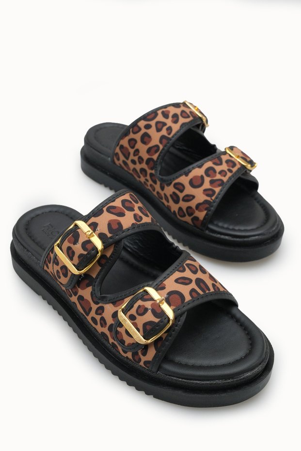 Lyra Luce Women's Double Buckle Slippers 00120401 Black