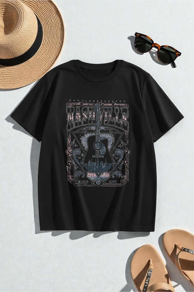 Unisex Music City Printed Oversize T-shirt