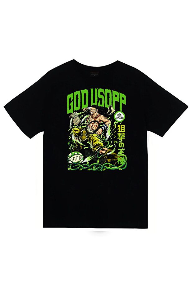 One Piece - Usopp - Anime Printed Unisex 100% Cotton Black T-Shirt