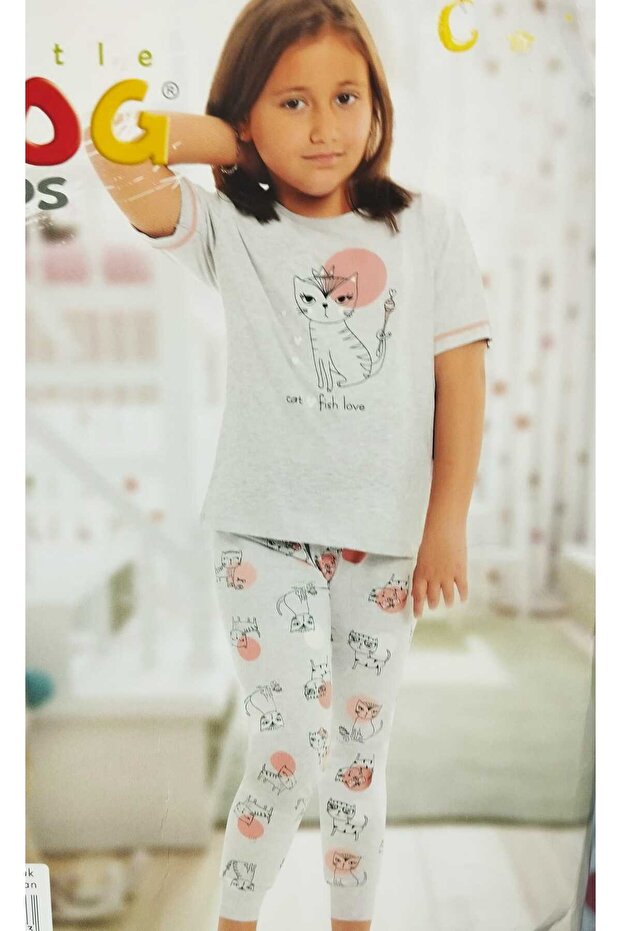 Cat Printed Cotton Pajama Set - 3