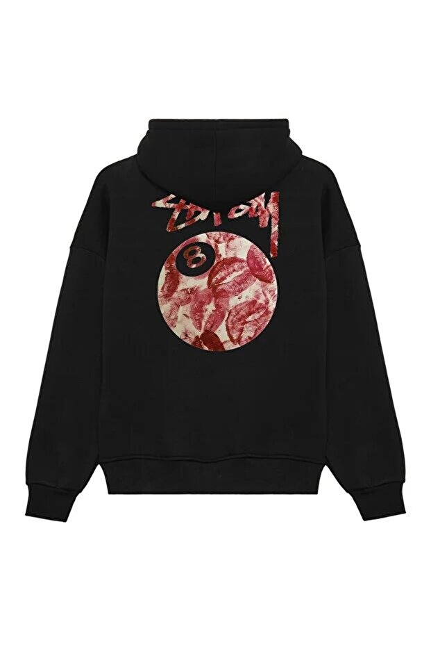 Unisex Black Oversize Hooded Sweatshirt – 8 Ball Printed