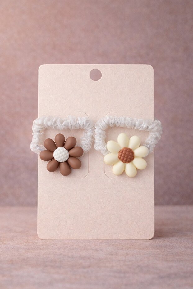 Papatya Beige-Brown Ruffle New Set of 2 Rubber Buckles