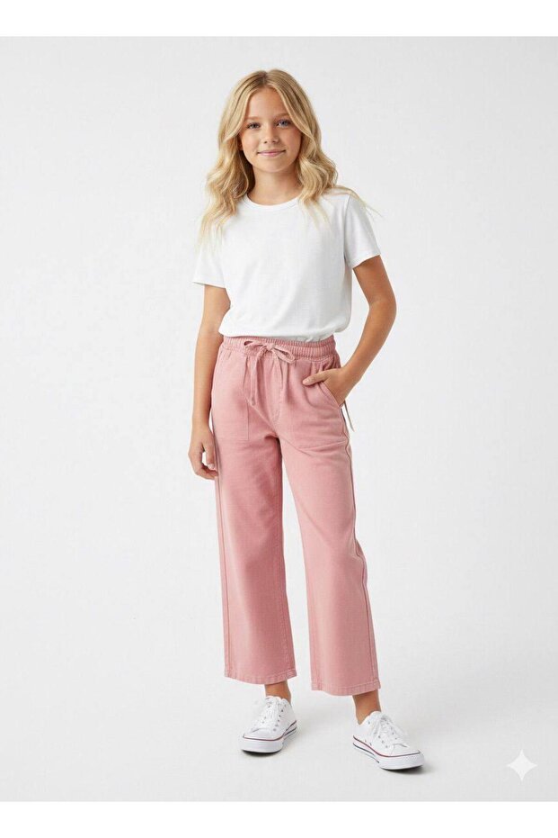 Girls' Tencel Fabric Pants with Elastic Waist - Comfortable Fit, Soft Texture