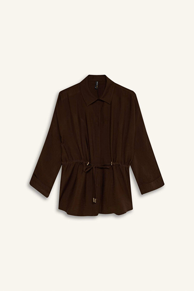 G3269Axbn539 Brown Relax Fit Shirt Collar Long Sleeve Shirt