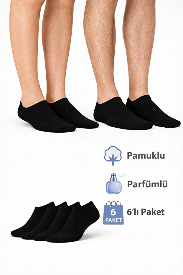 Black Unisex Booties Socks, Pack of 6 – Cotton, Odorless, Anti-Sweat, Daily & Sports Use