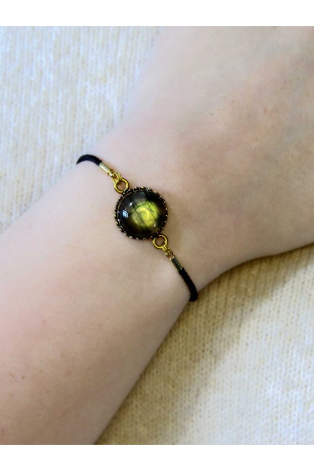 Natural Stone Labradorite Natural Stone Adjustable Women's Bracelet with Lift Feature Eub10Lbt