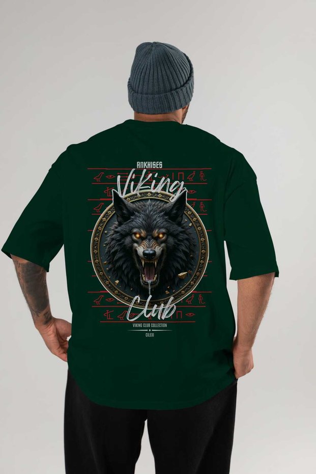 Viking Mythology 27 Back Printed Green Oversize T-Shirt Men Women Cotton Crewneck Tshirt