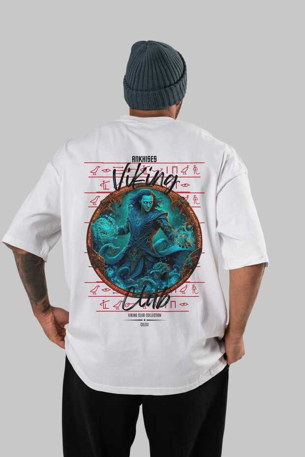 Loke Back Printed White Oversize T-Shirt Men Women Cotton Crew Neck T-Shirt