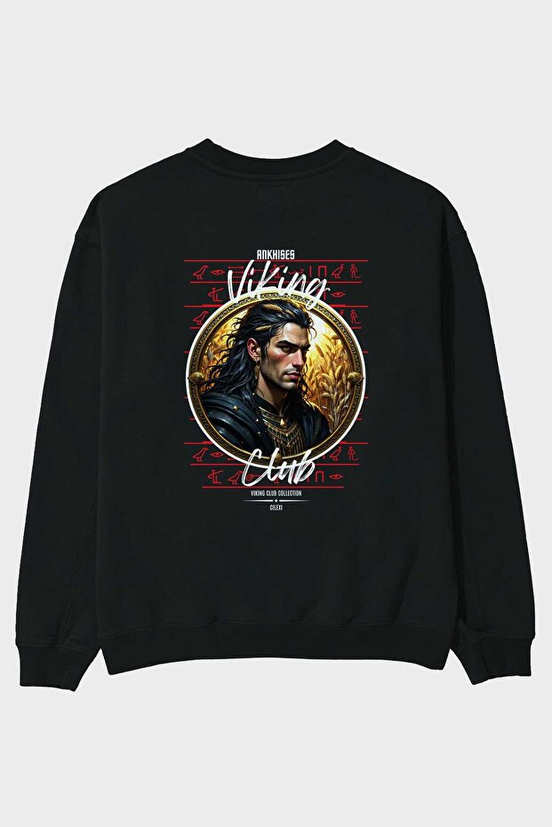 Viking Mythology Series 2 Back Printed Black Oversize Sweatshirt Men Women Unisex