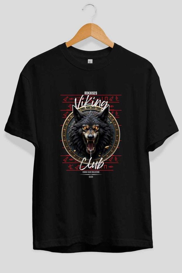 Viking Mythology 27 Pre-Printed Black Oversize T-Shirt Men Women Cotton Crew Neck T-Shirt