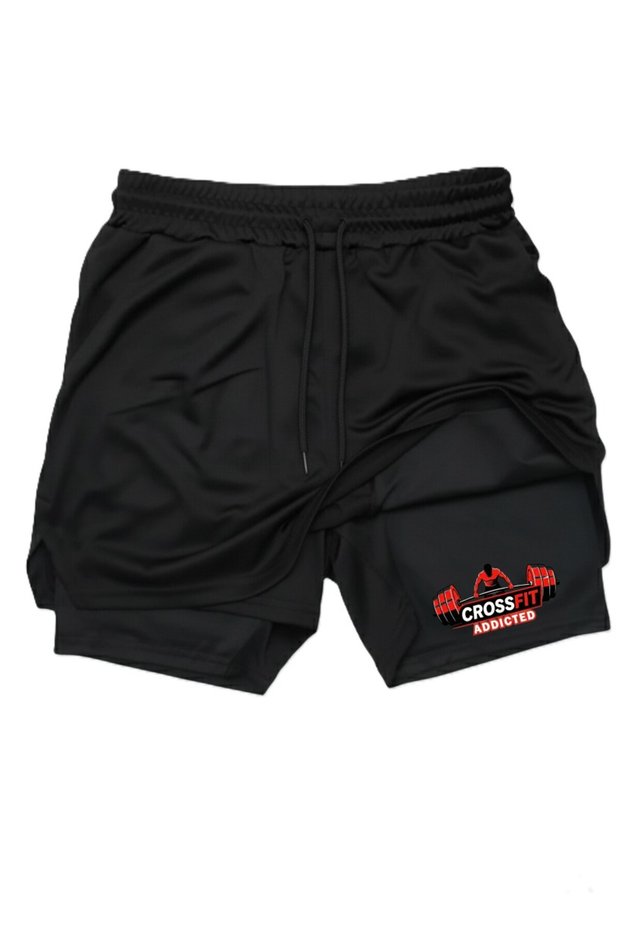 Makiteks Black Tights Shorts Crossfit Addicted Printed Double Layer Quick Dry Sports Shorts Fitness Gym