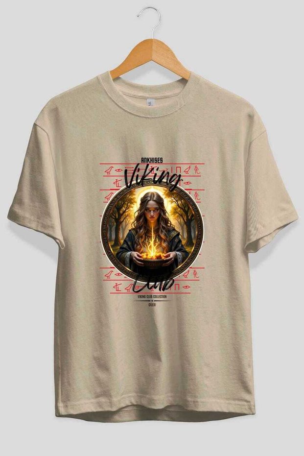 Viking Mythology 17 Pre-Printed Beige Oversize T-Shirt Men Women Cotton Crew Neck T-Shirt
