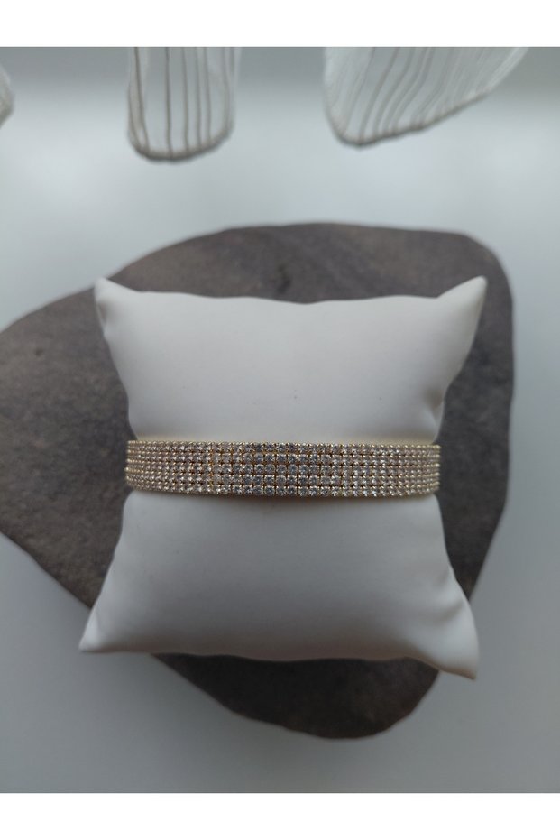 Zircon Stone 5 Row Waterway Steel Bracelet Handcuff