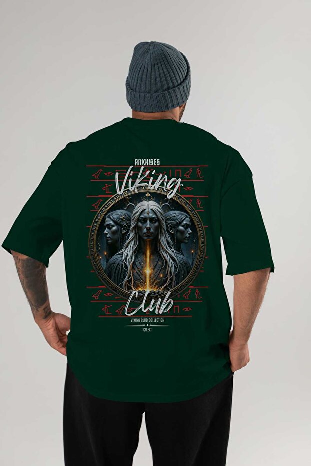 Viking Mythology 24 Back Printed Green Oversize T-Shirt Men Women Cotton Crewneck Tshirt