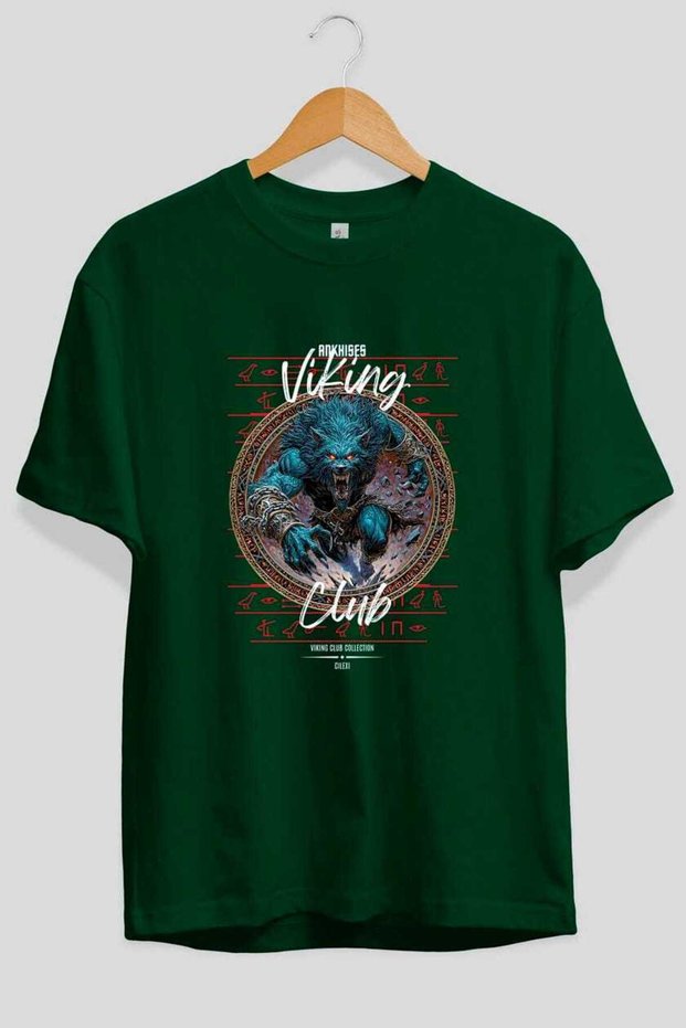 Fenrir Front Printed Green Oversize T-Shirt Men Women Cotton Crew Neck Tshirt