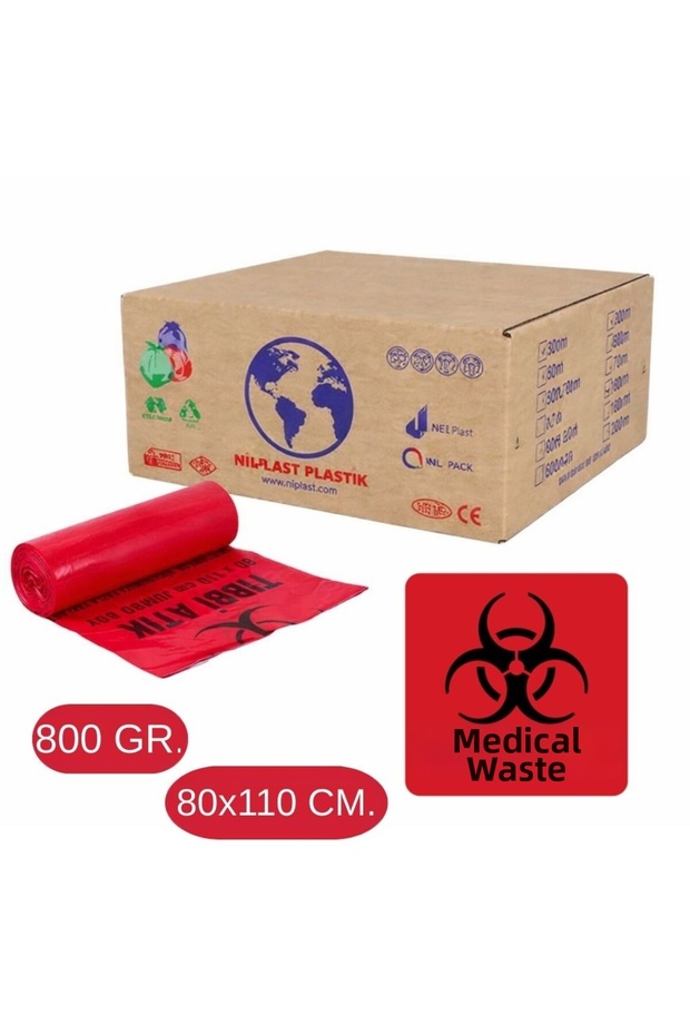 حقيبة نفايات طبية معاد تدويرها من JEFEPLAST مقاس 80×110 سم (حمراء)