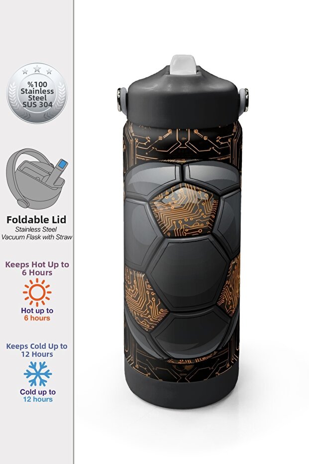 Football Patterned Steel Thermos with Folding Spout 650 ml 38317