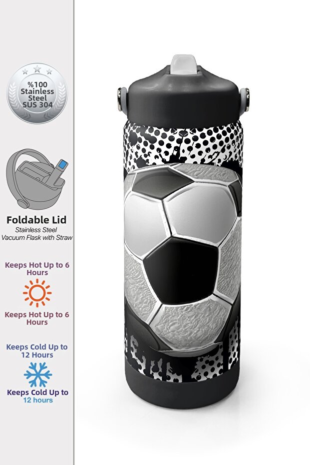 Football Patterned Steel Thermos with Folding Spout 650 ml 38390