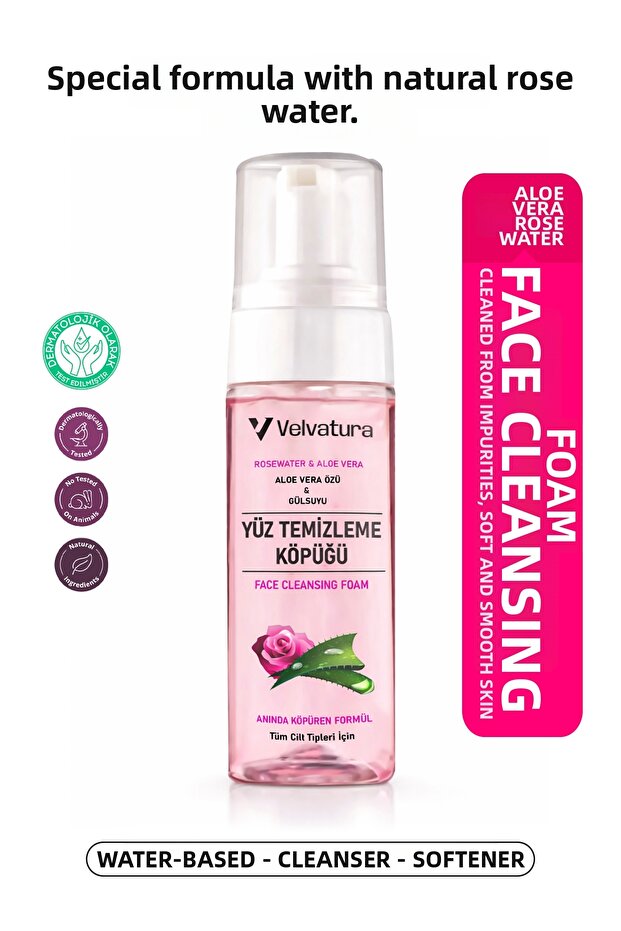 Facial Cleansing Foam Rose Water and Aloe Vera Washing Foam with Revitalizing, Refreshing Effect 150 ml