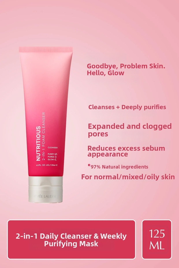 Nutritious 2-in-1 Facial Cleansing Foam & Mask, Pores, Oil Control, Natural Ingredients - 125ml