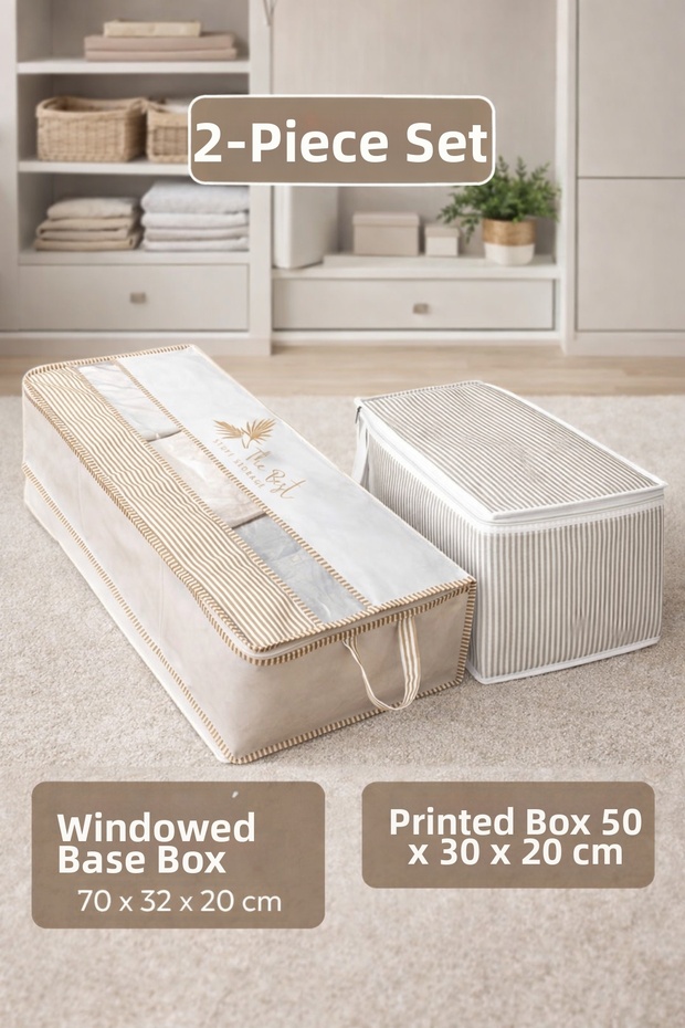Under-The-Bed Storage Bags with Windows and Printed Storage Bags, 2-Piece Home Organization Large-Sized Storage Set