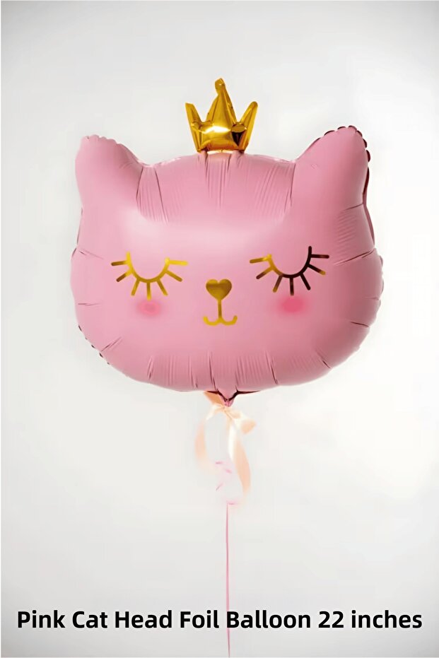 Crowned Pink Cat Head Foil Balloon Birthday Party Decoration