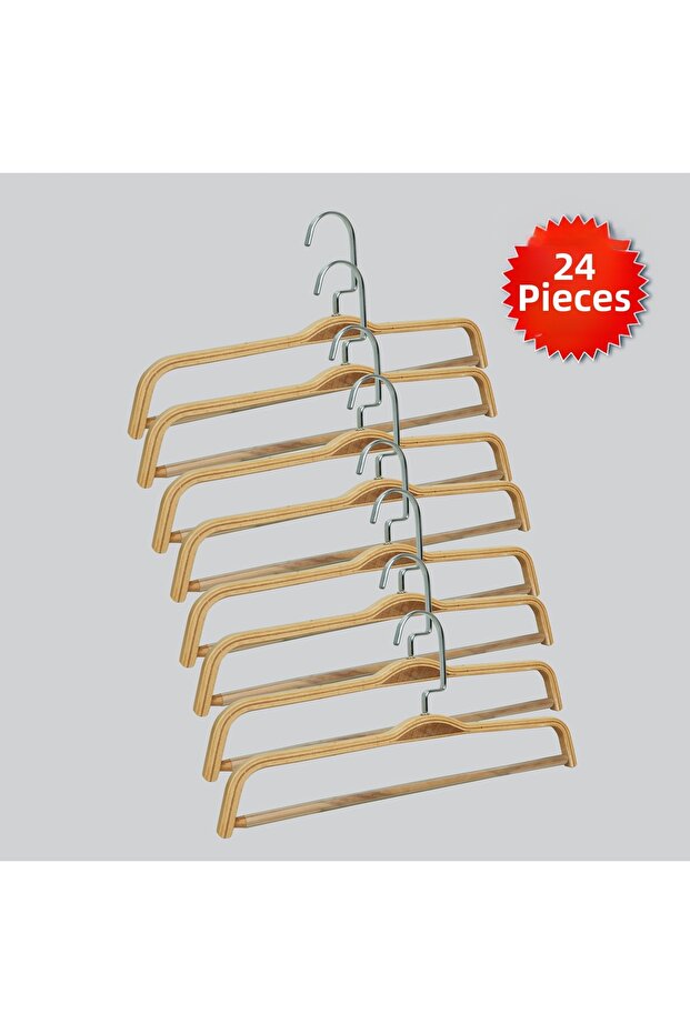 Wooden Barli Lama Silver Hook Pants Hanger 24 Pieces