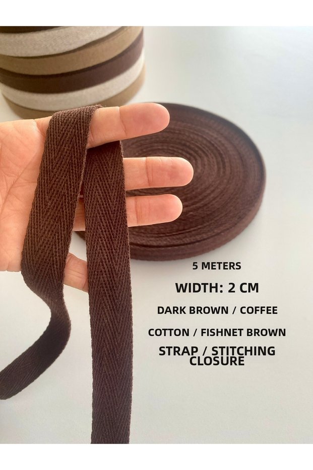 5 Meters Width 2 cm Bitter Brown Cotton Narrow Webbing, Sewing Tape, Ribbon, Bias Tape, Cord