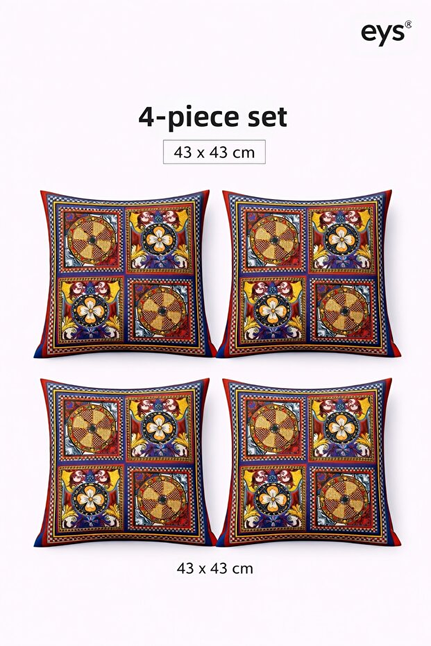 Digital Printed Double-Sided Cotton Throw Pillow Cover – Hidden Zipper, Lined (43×43 cm) Set of 4