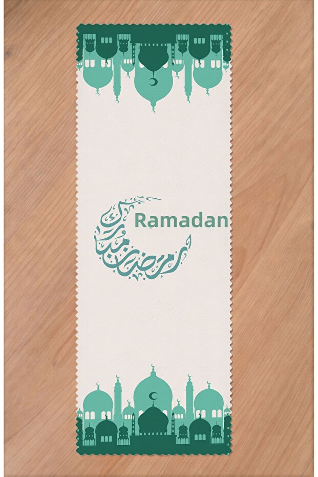 Ramadan Eid Mubarak Crescent Mosque Floral Pattern Printed Table Runner Digital Printed Modern Tablecloth