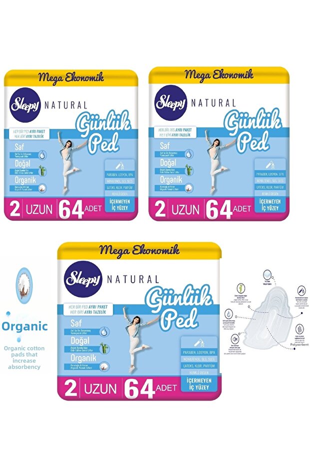 Natural Daily Pads Long 64 Pieces (3 Pieces)